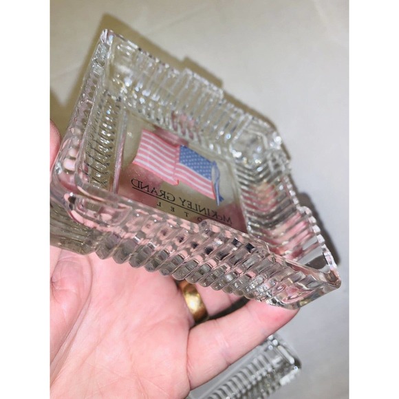 Glass Trinket Box w Lid Former McKinley Grand Hotel Canton Ohio 4" Square EUC - Picture 5 of 6